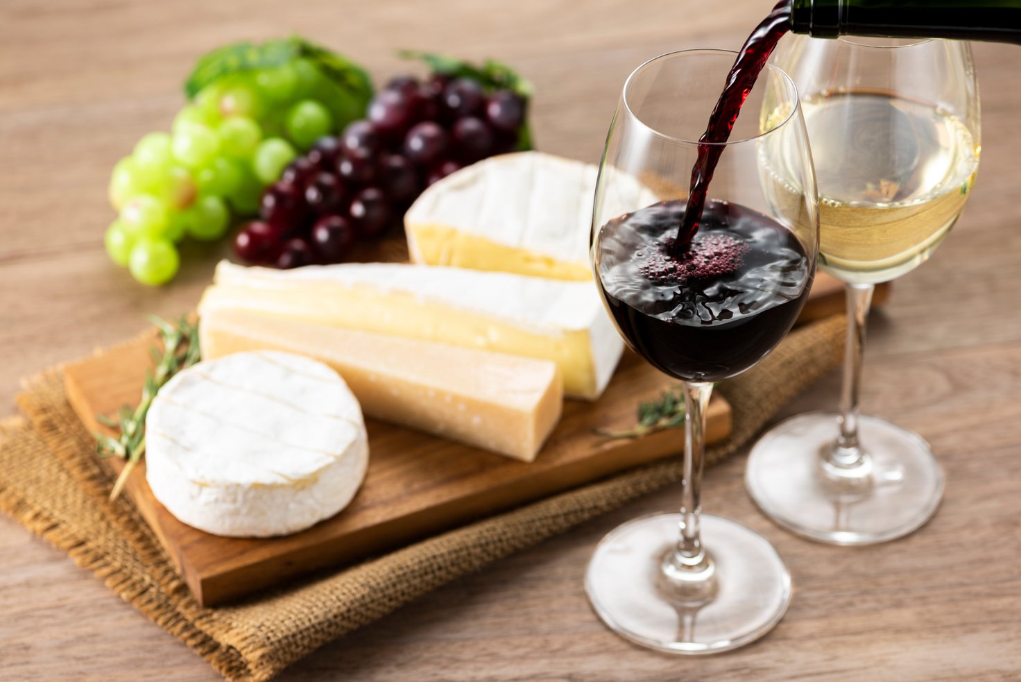 Assorted cheese and wine